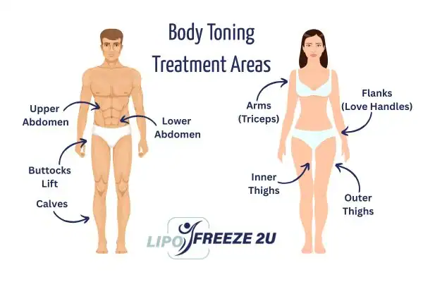 Graphic showing where you can have Body toning Treatment Leicester on your body